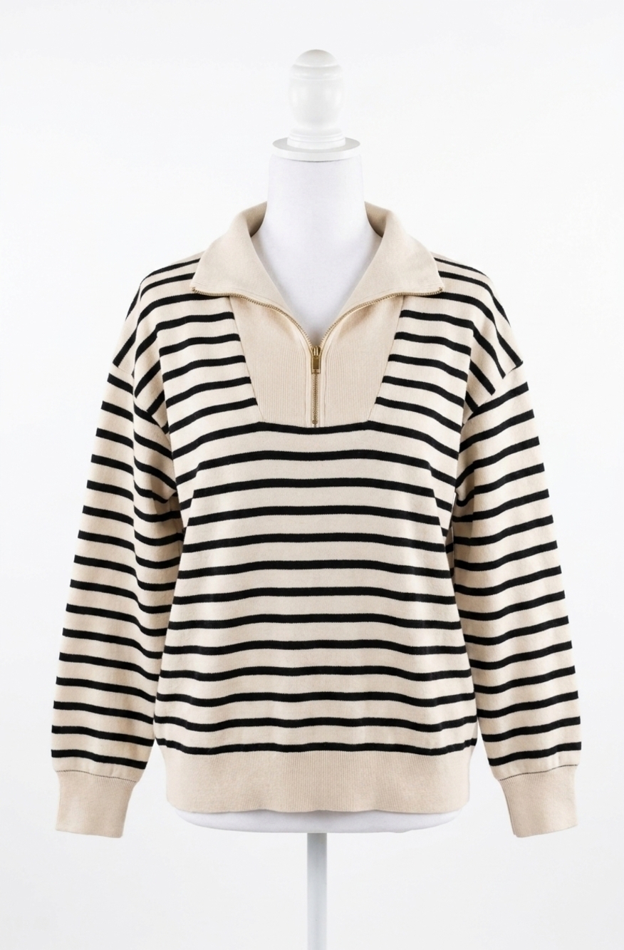 NEW AMPERSAND AVE stripe zip sweater in risk taker